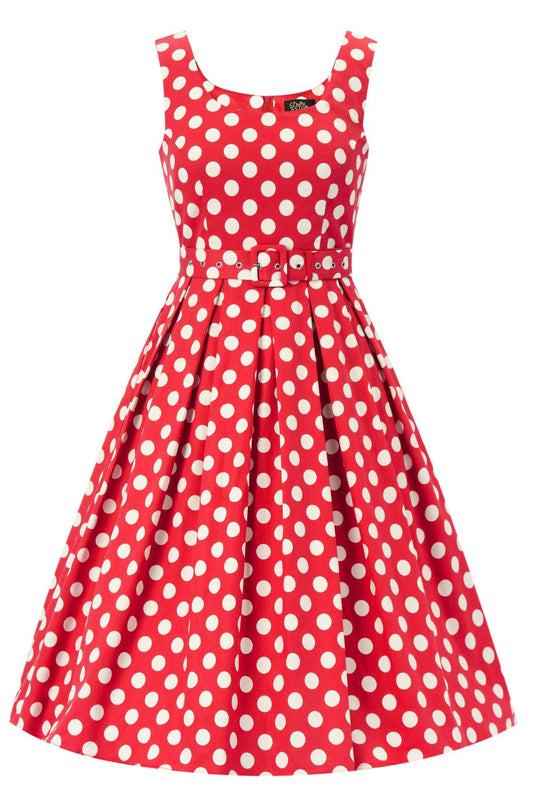Amanda Retro Red Polka Dot Flared Dress