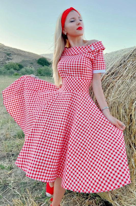 Darlene Retro Red Gingham Swing Dress