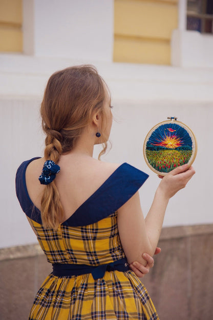 Cindy Navy & Yellow Tartan Circle Dress