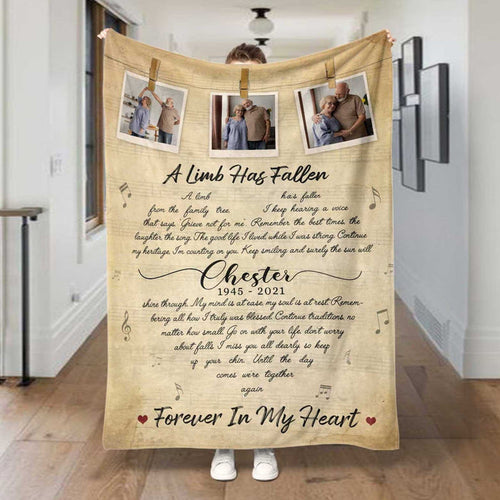 A Limb Has Fallen Memorial Blanket For Loss Of Dad, Sympathy Gift Bereavement Poem, Personalized Memory Blanket With Pictures