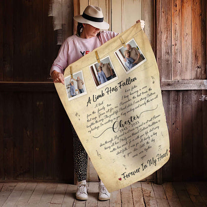 A Limb Has Fallen Memorial Blanket For Loss Of Dad, Sympathy Gift Bereavement Poem, Personalized Memory Blanket With Pictures