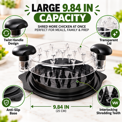 Large Capacity Meat Shredder with Visible Lid – BPA-Free Chicken Shredder Tool, Dishwasher-Safe & Anti-Slip Ergonomic Handle, Black