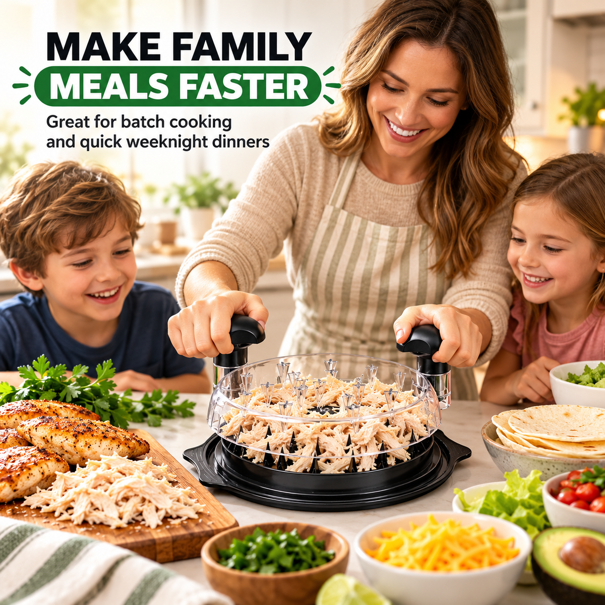 Large Capacity Meat Shredder with Visible Lid – BPA-Free Chicken Shredder Tool, Dishwasher-Safe & Anti-Slip Ergonomic Handle, Black