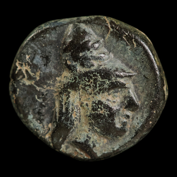 Aeolis, City of Temnos, AE Unit, Helmeted Male Head & Lion - c. 300 to 200 BCE - Greek World