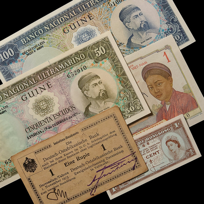Age of Empires: Five European Colonial Banknotes - 1916 to 1995 - 20th Century