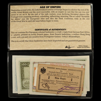 Age of Empires: Five European Colonial Banknotes - 1916 to 1995 - 20th Century