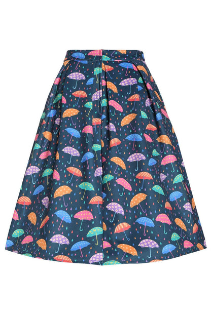 Aisley Blue Rainy Day Umbrellas Midi Skirt