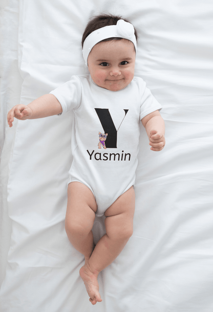 Alphabet Adventures: Letter Y - Yappy Yorkie Baby Onesie - Personalizable - Whippie's