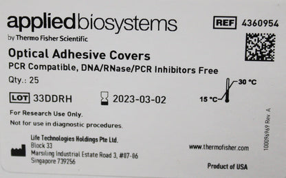 Applied Biosystems 4360954 Optical Adhesive Covers PCR Compatible 25 p/Pack