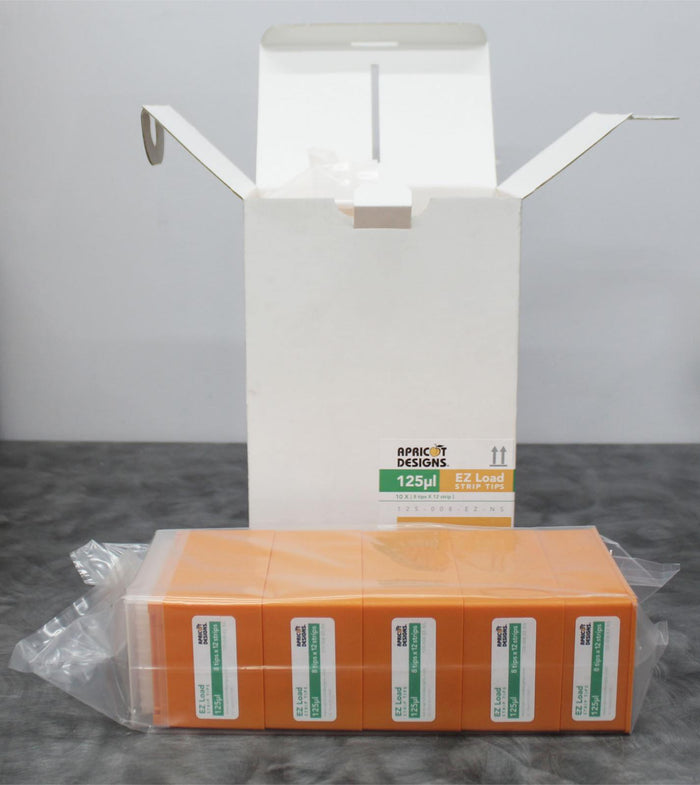 Apricot Designs EZ 125ul Load Pipette Tips 10 X 8 Tips x 12 Strips 125-008-EZ-NS