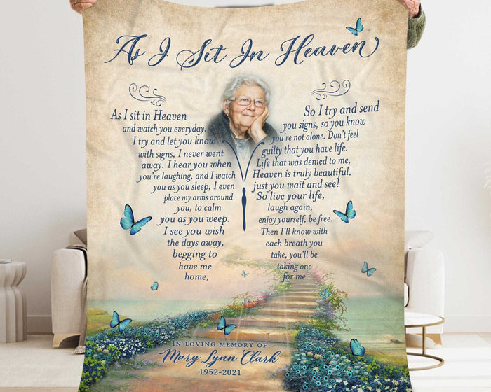 As I Sit In Heaven Butterfly Memorial Blanket With Pictures