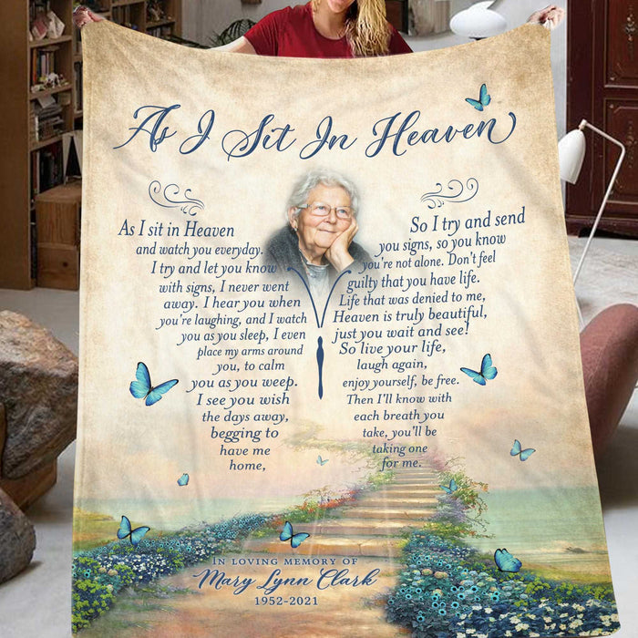 As I Sit In Heaven Butterfly Memorial Blanket With Pictures