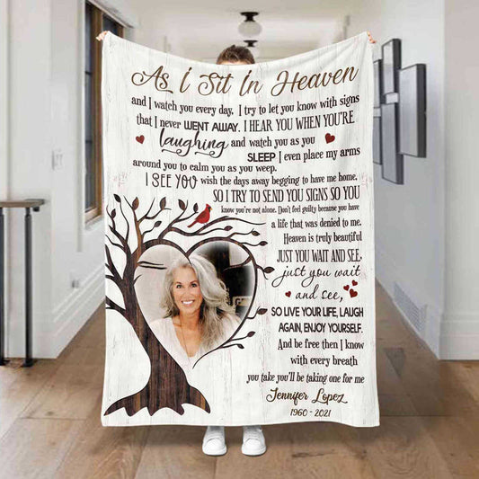 As I Sit In Heaven Memorial Cardinal Blankets For Loss Of Mother, Personalized  Remembrance Gifts