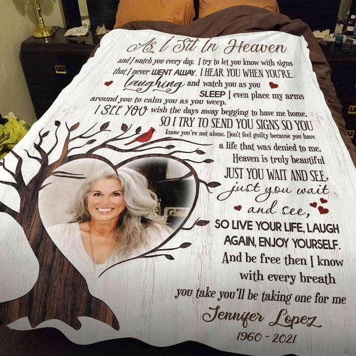 As I Sit In Heaven Memorial Cardinal Blankets For Loss Of Mother, Personalized  Remembrance Gifts