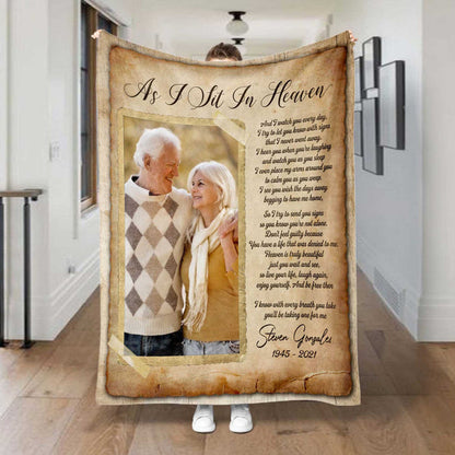 As I Sit In Heaven Personalized Memorial Blankets For Loss Of Father, In Loving Memory Blankets With Pictures
