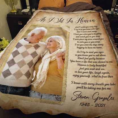 As I Sit In Heaven Personalized Memorial Blankets For Loss Of Father, In Loving Memory Blankets With Pictures