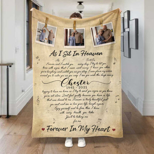 As I Sit In Heaven, Personalized Memorial Blankets With Pictures For Loss Of Father, Remembrance Memorial Blankets For Funerals, In Loving Memory Blanket