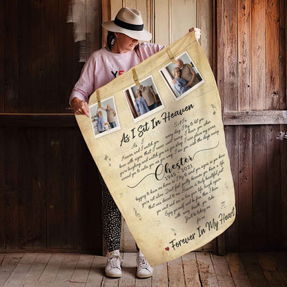 As I Sit In Heaven, Personalized Memorial Blankets With Pictures For Loss Of Father, Remembrance Memorial Blankets For Funerals, In Loving Memory Blanket