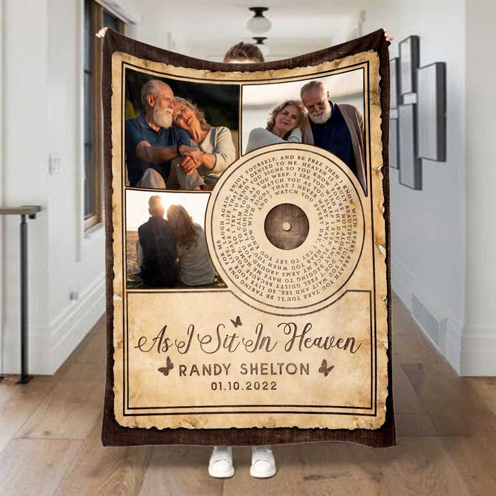 As I Sit In Heaven, Personalized Sympathy Blankets For Loss Of Father, Remembrance Memorial Blankets For Funeral, In Loving Memory Photo Blankets