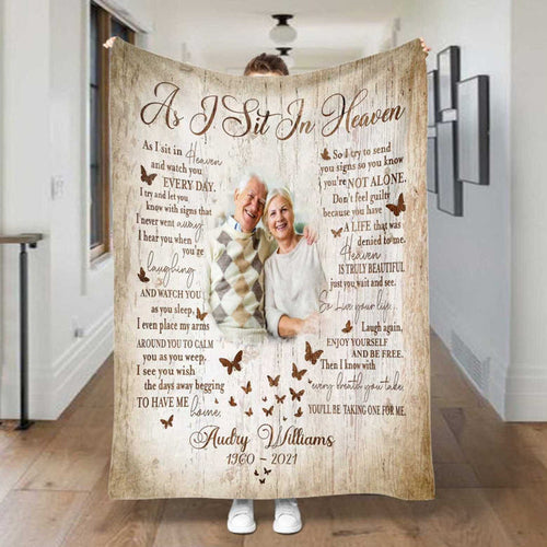 As I Sit In Heaven Poem, Memorial Butterfly Blanket For Loss Of Loved One, In Memory Photo Throw Blanket, Bereavement Blankets