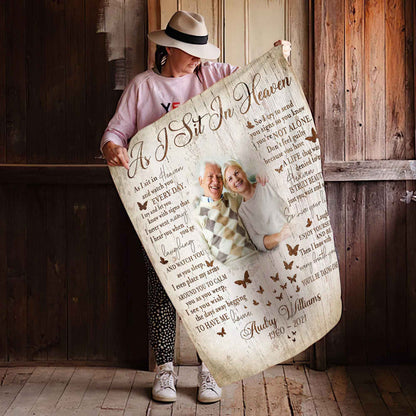 As I Sit In Heaven Poem, Memorial Butterfly Blanket For Loss Of Loved One, In Memory Photo Throw Blanket, Bereavement Blankets