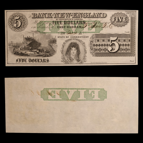 Bank of New-England At Goodspeed's Landing, Five Dollar Note (Partially Issued) - 1853 to 1865 - Connecticut, USA