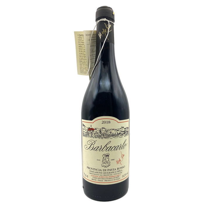 Barbacarlo Oltrepo Pavese red wine bottle with 2018 label