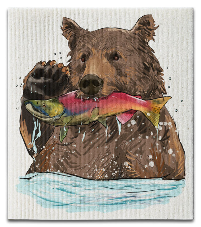 Bear with Fish Swedish Dishcloth