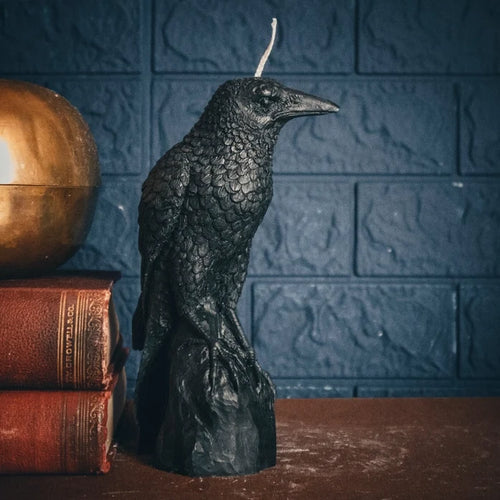 Beeswax & Soy Wax Perched Raven Pillar Candle