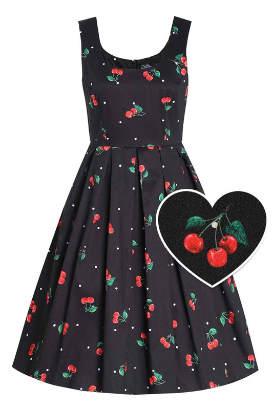 Amanda Black Cherry Retro Flared Dress In Cotton