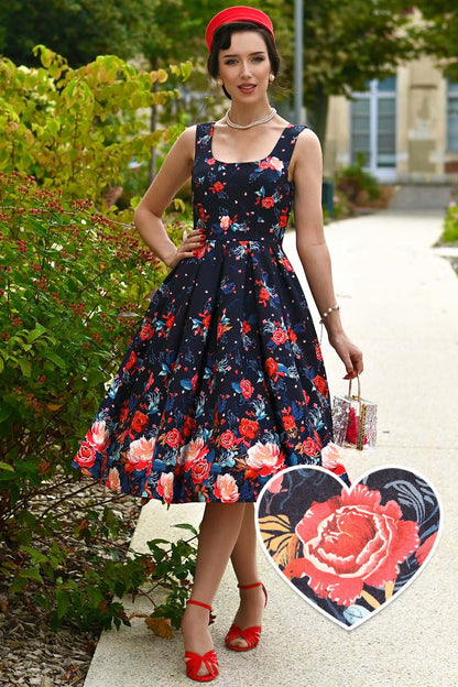 Amanda Black Tapestry Floral Swing Dress
