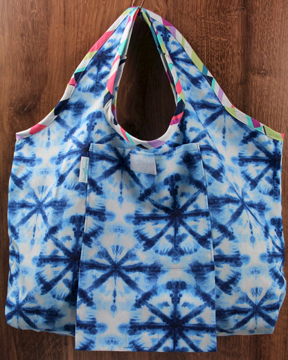Blue Tie Dye Folding Shopping Tote
