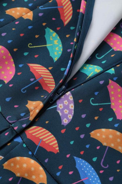 Amanda Blue Umbrella Print Swing Dress