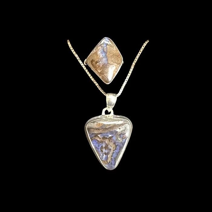 Boulder Opal Jewelry Set Necklace Ring Silver