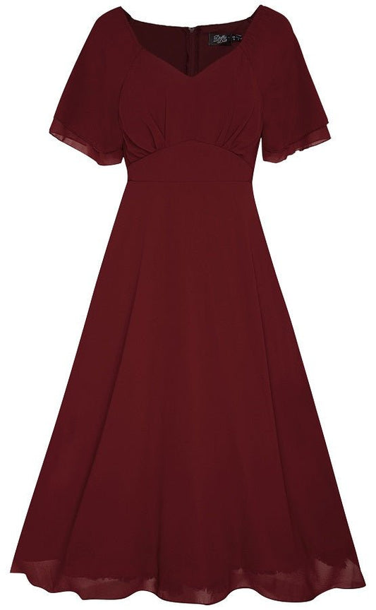 Meredith Comfortable Flattering Floaty Chiffon Dress in Burgundy