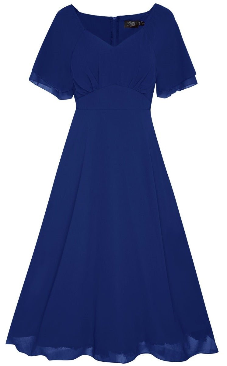 Meredith Comfortable Flattering Floaty Chiffon Dress in Royal Blue