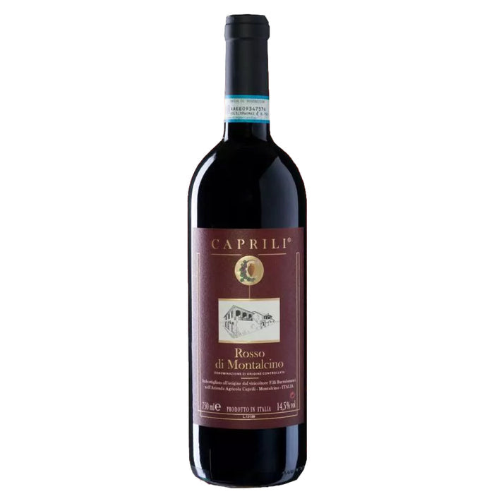 Caprili Rosso di Montalcino 2021 red wine bottle with dark label