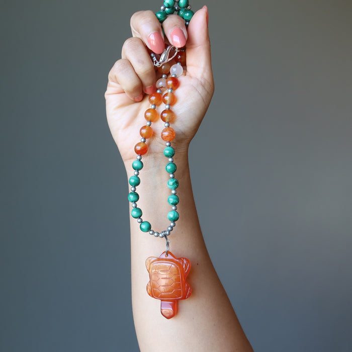 carnelian turtle malachite necklace