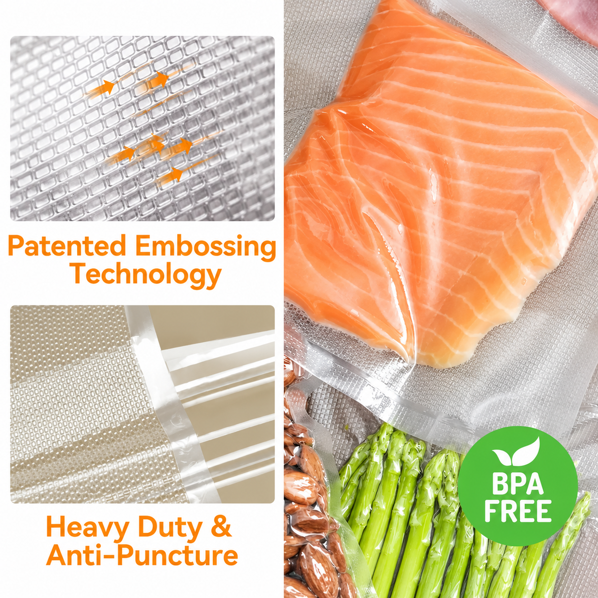 BPA-Free 3-Mil Vacuum Sealer Bag Roll – Built-In Cutter, Drawer-Ready Box, Food Fresh 3–6x Longer