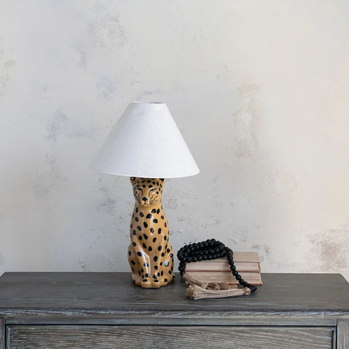 Ceramic Cheetah Lamp with Linen Shade