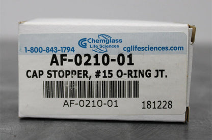 Chemglass AF-0210-01 Schlenk #15mm Airfree Glass Stopper with O-Ring New