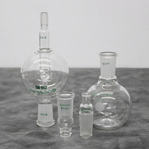 Chemglass Rotary Evaporator 250mL Bump Trap - Flat Bottom Flask - 2 Adapters