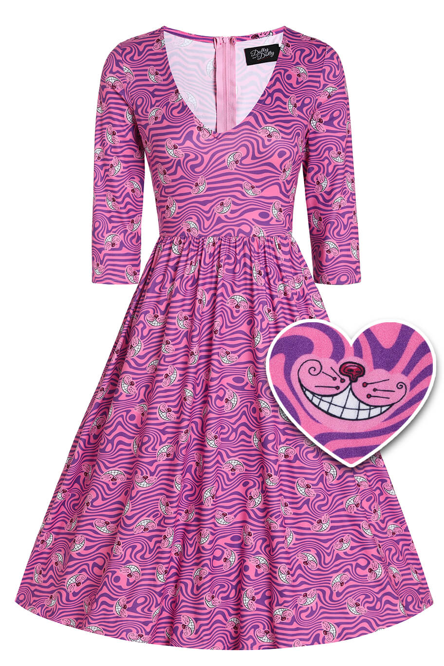 Billie Cheshire Cat Smile Pink Long Sleeved Dress