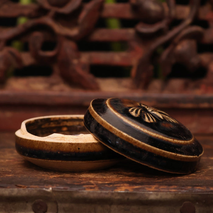 China, Ming Dynasty, Dark Glazed Ceramic Powder Compact - c. 1400s to 1600s CE - Imperial China