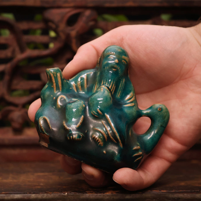 China, Qing Dynasty, Blue Glazed Water Drop Ceramic Vessel (Calligraphy Tool) - c. 1800s CE - Imperial China