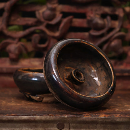 China, Qing Dynasty, Pair of Small Dark Glazed Oil Lamps - c. early 1900s CE - Imperial China