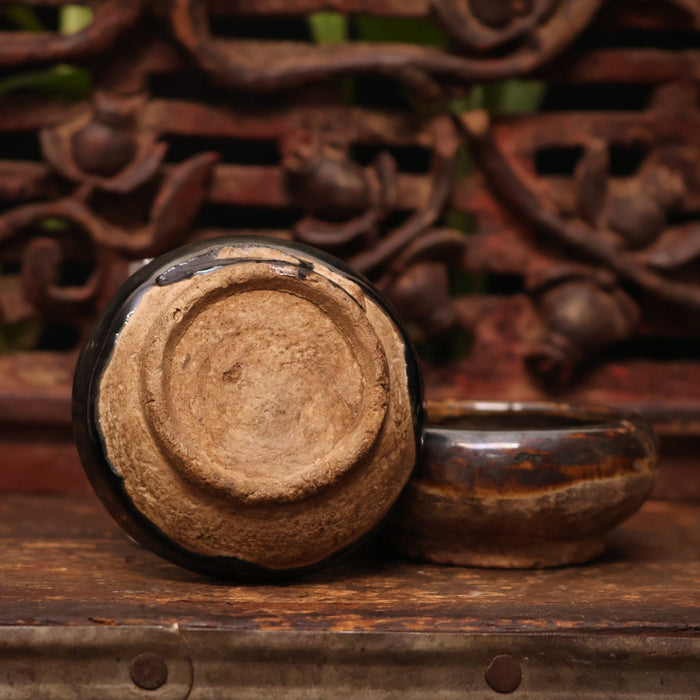 China, Qing Dynasty, Pair of Small Dark Glazed Oil Lamps - c. early 1900s CE - Imperial China
