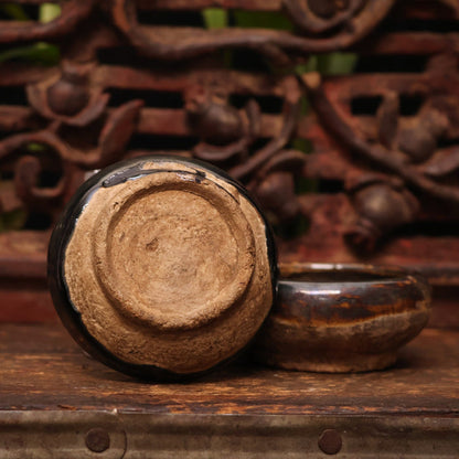 China, Qing Dynasty, Pair of Small Dark Glazed Oil Lamps - c. early 1900s CE - Imperial China