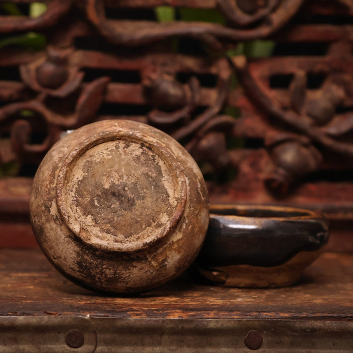 China, Qing Dynasty, Pair of Small Dark Glazed Oil Lamps - c. early 1900s CE - Imperial China