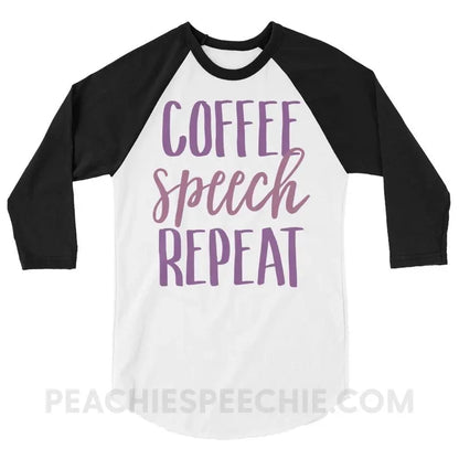 Coffee Speech Repeat Baseball Tee - White/Black / XS - T-Shirts & Tops peachiespeechie.com
